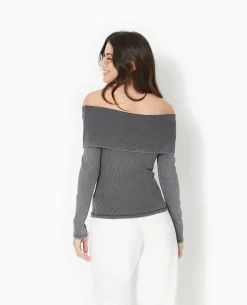 Top Manches Longues Encolure Bardot - Gris Foncé