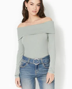 Top Manches Longues Encolure Bardot - Vert