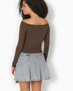 Top Manches Longues Encolure Bardot - Marron
