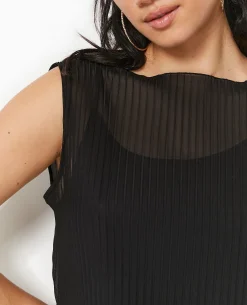 Top Sans Manche En Tulle Plissé - Noir