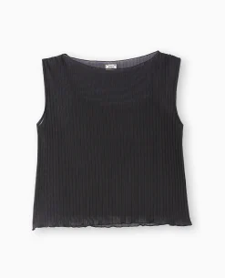 Top Sans Manche En Tulle Plissé - Noir