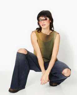 Top Sans Manches En Tulle Plissé - Vert Clair