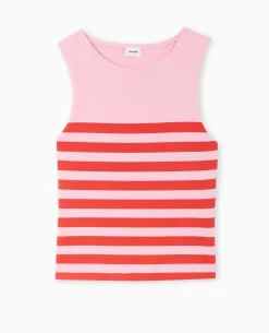 Top Sans Manches Rayé - Rose Poudré