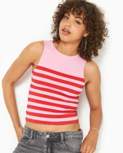 Top Sans Manches Rayé - Rose Poudré
