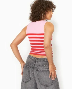 Top Sans Manches Rayé - Rose Poudré