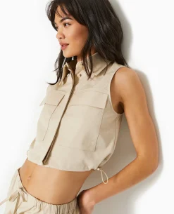 Top Veste Sans Manches Avec Poches - Beige