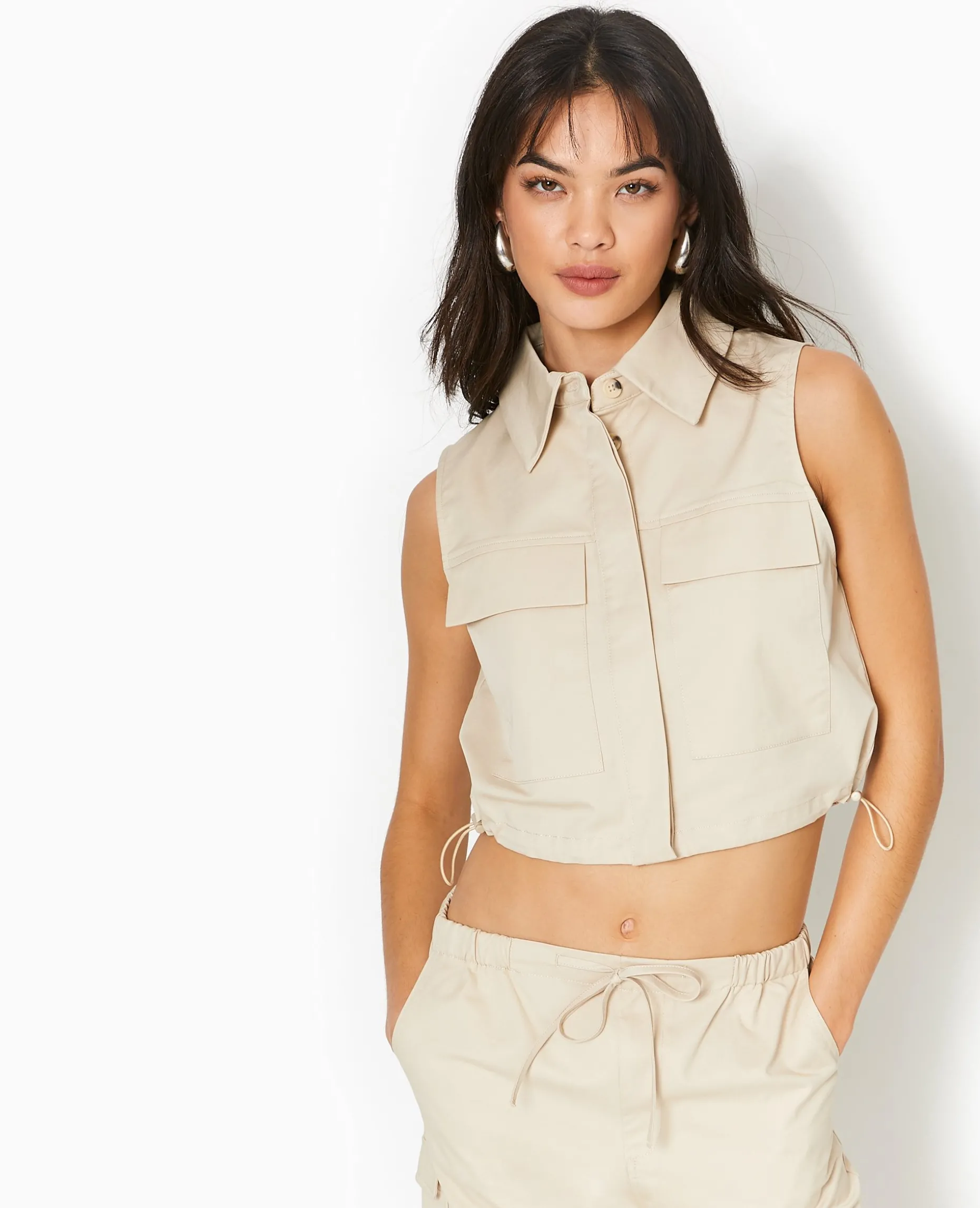 Top Veste Sans Manches Avec Poches - Beige