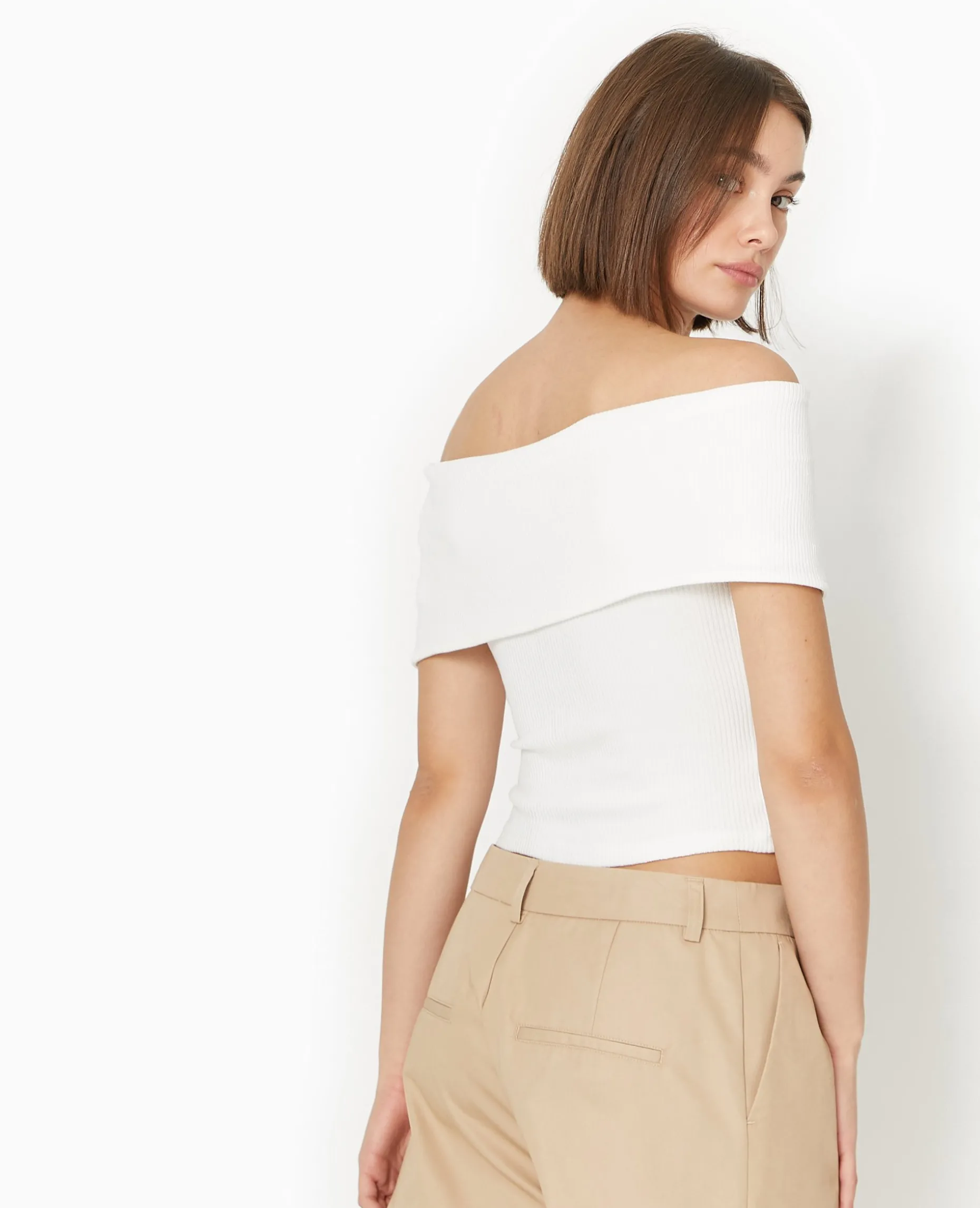 Top Zippé Avec Encolure Bardot - Blanc