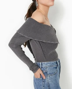 Top Zippé Encolure Bardot - Gris