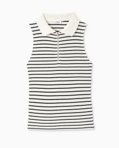 Top Zippé Sans Manches Avec Col Polo - Blanc