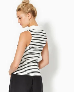 Top Zippé Sans Manches Avec Col Polo - Blanc