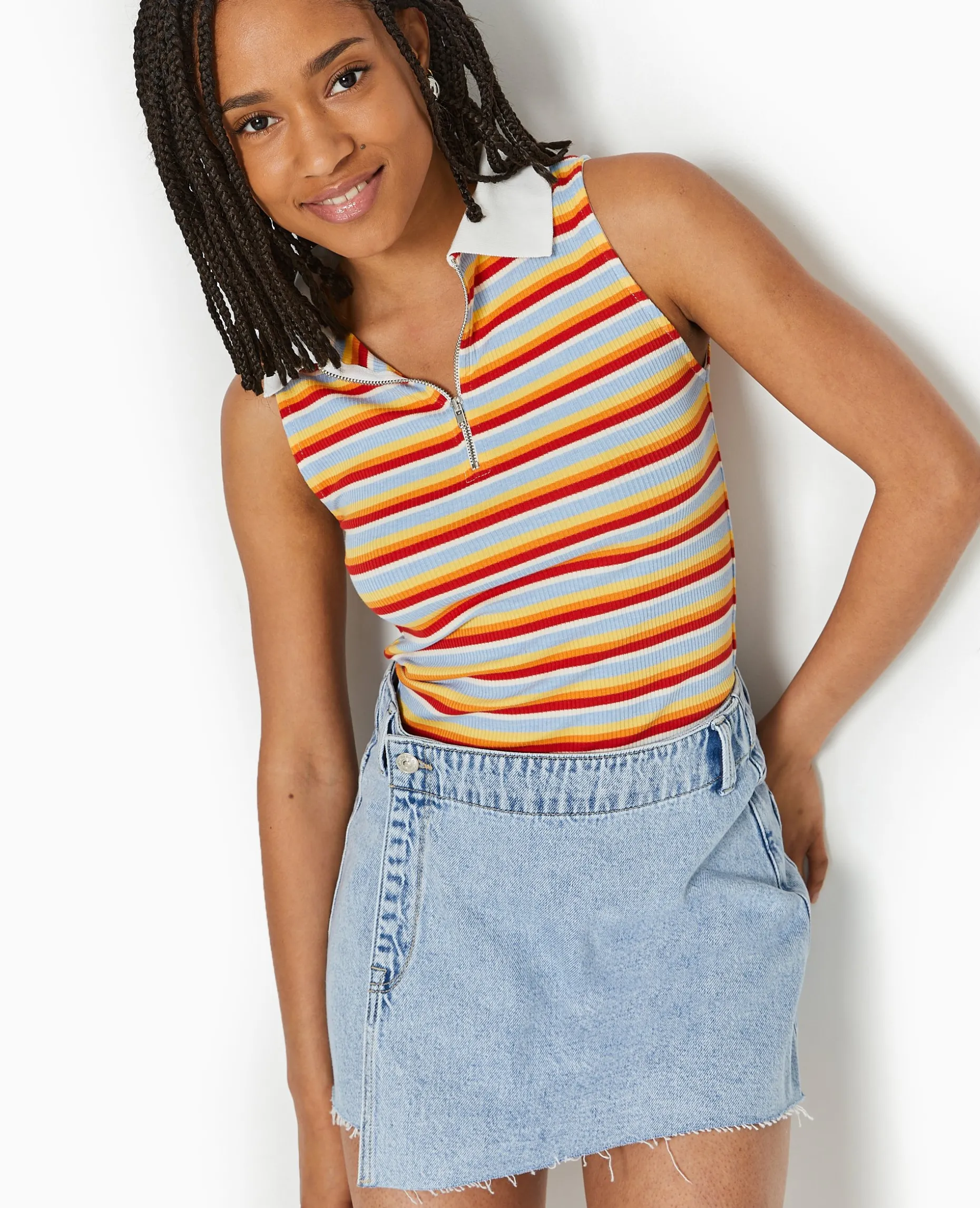 Top Zippé Sans Manches Avec Col Polo - Bleu