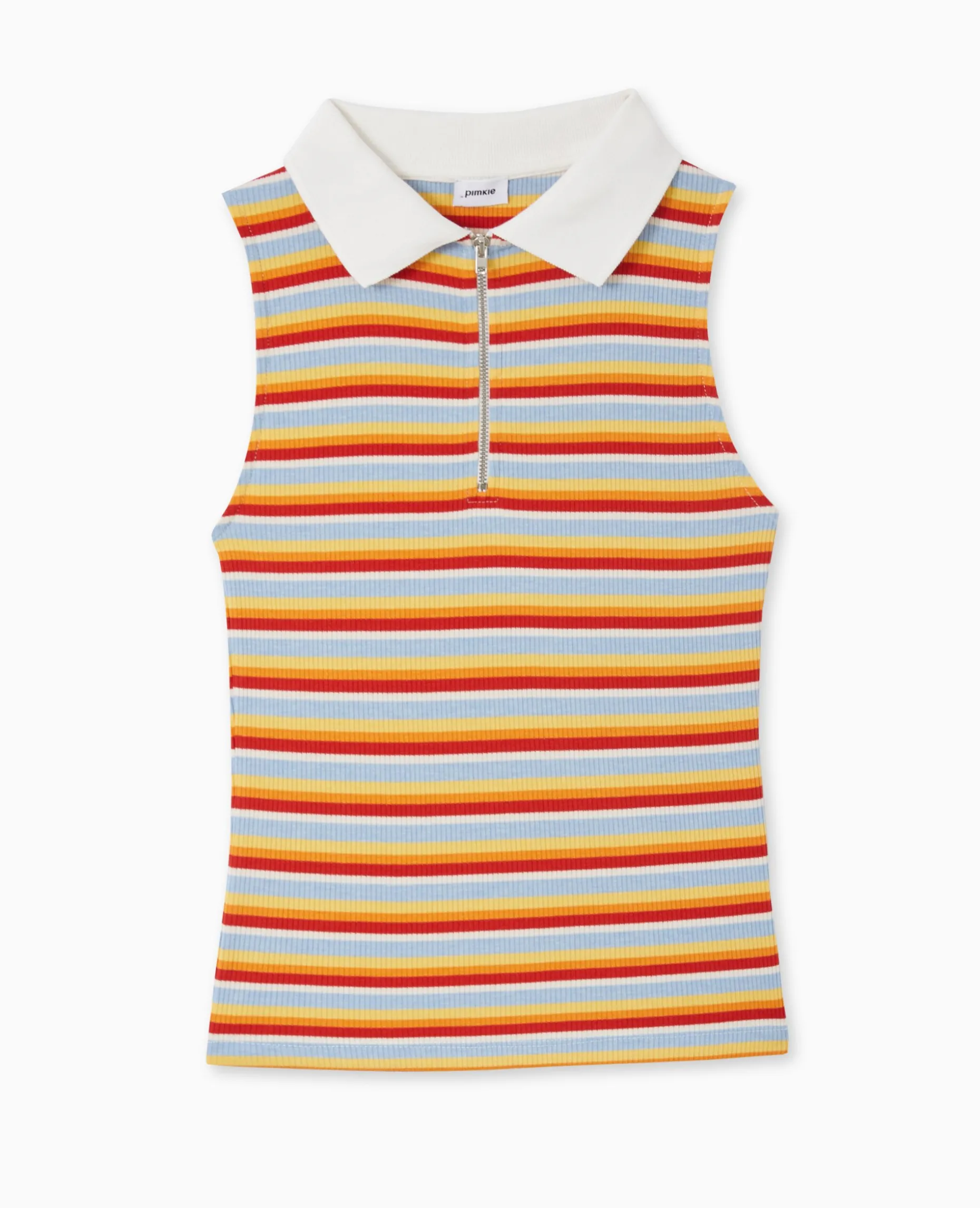Top Zippé Sans Manches Avec Col Polo - Bleu