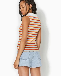 Top Zippé Sans Manches Avec Col Polo - Bleu