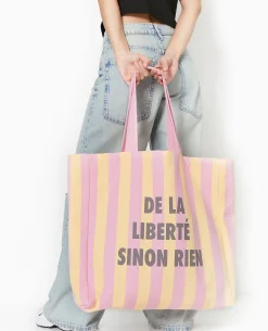 Tote Bag XXL Rayé - Rose Clair