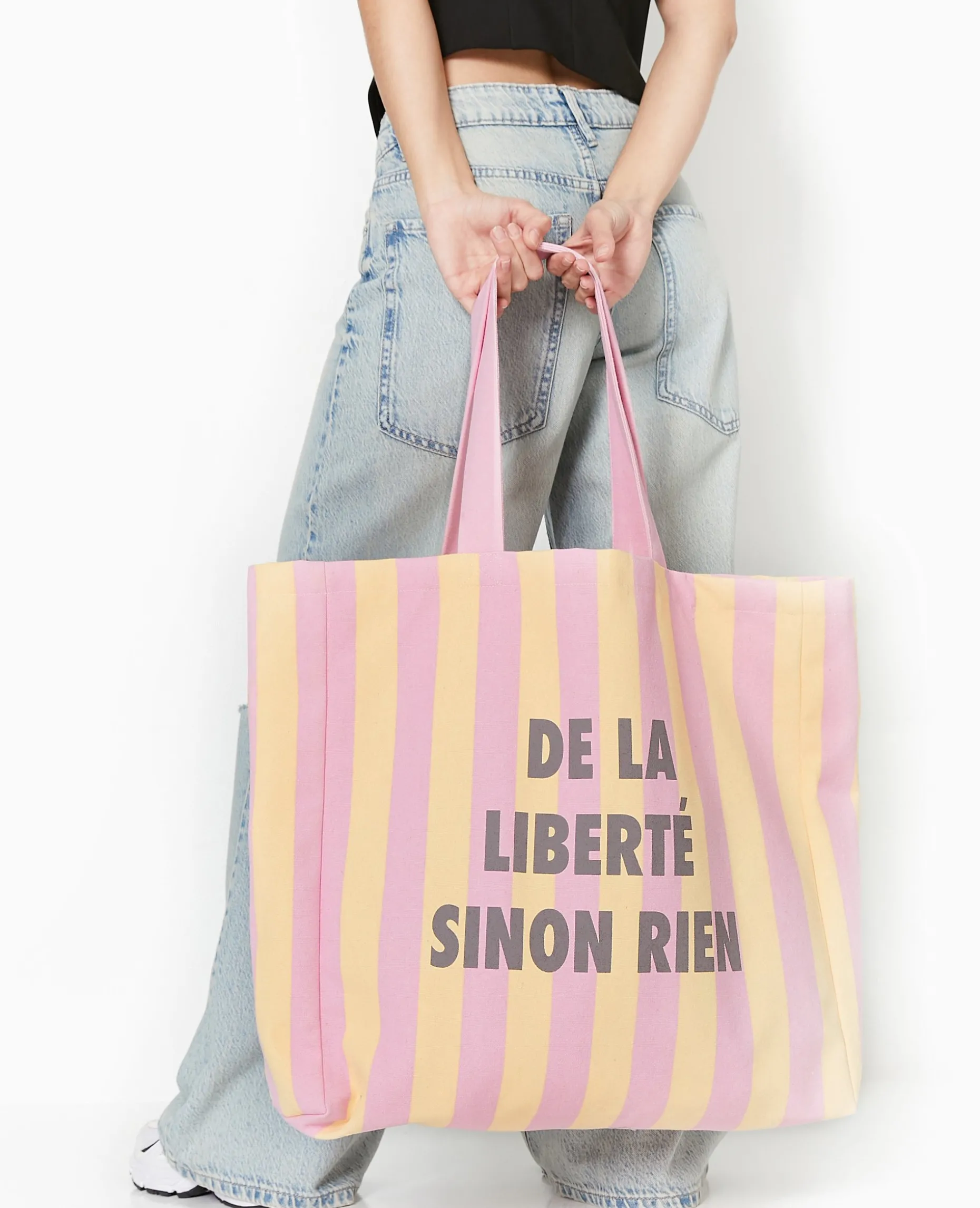 Tote Bag XXL Rayé - Rose Clair