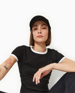 T-shirt Ajusté Avec Bords Contrastés - Noir