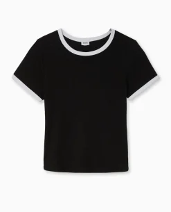 T-shirt Ajusté Avec Bords Contrastés - Noir