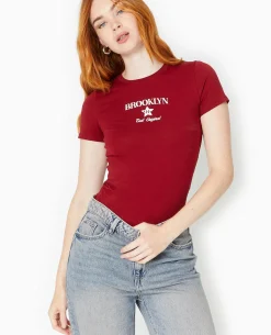 T-shirt Ajusté Avec Print - Bordeaux