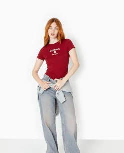 T-shirt Ajusté Avec Print - Bordeaux