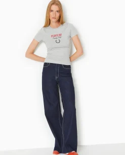 T-shirt Ajusté Avec Print - Gris Chiné