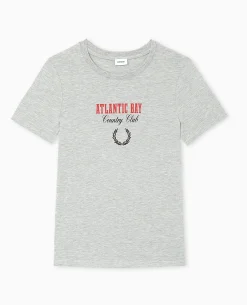 T-shirt Ajusté Avec Print - Gris Chiné