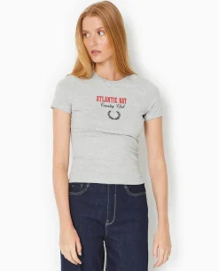 T-shirt Ajusté Avec Print - Gris Chiné