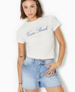 T-shirt Ajusté Avec Print Devant - Blanc