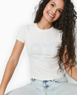 T-shirt Ajusté Avec Print Devant - Blanc