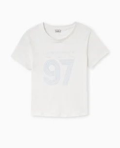 T-shirt Ajusté Avec Print Devant - Blanc