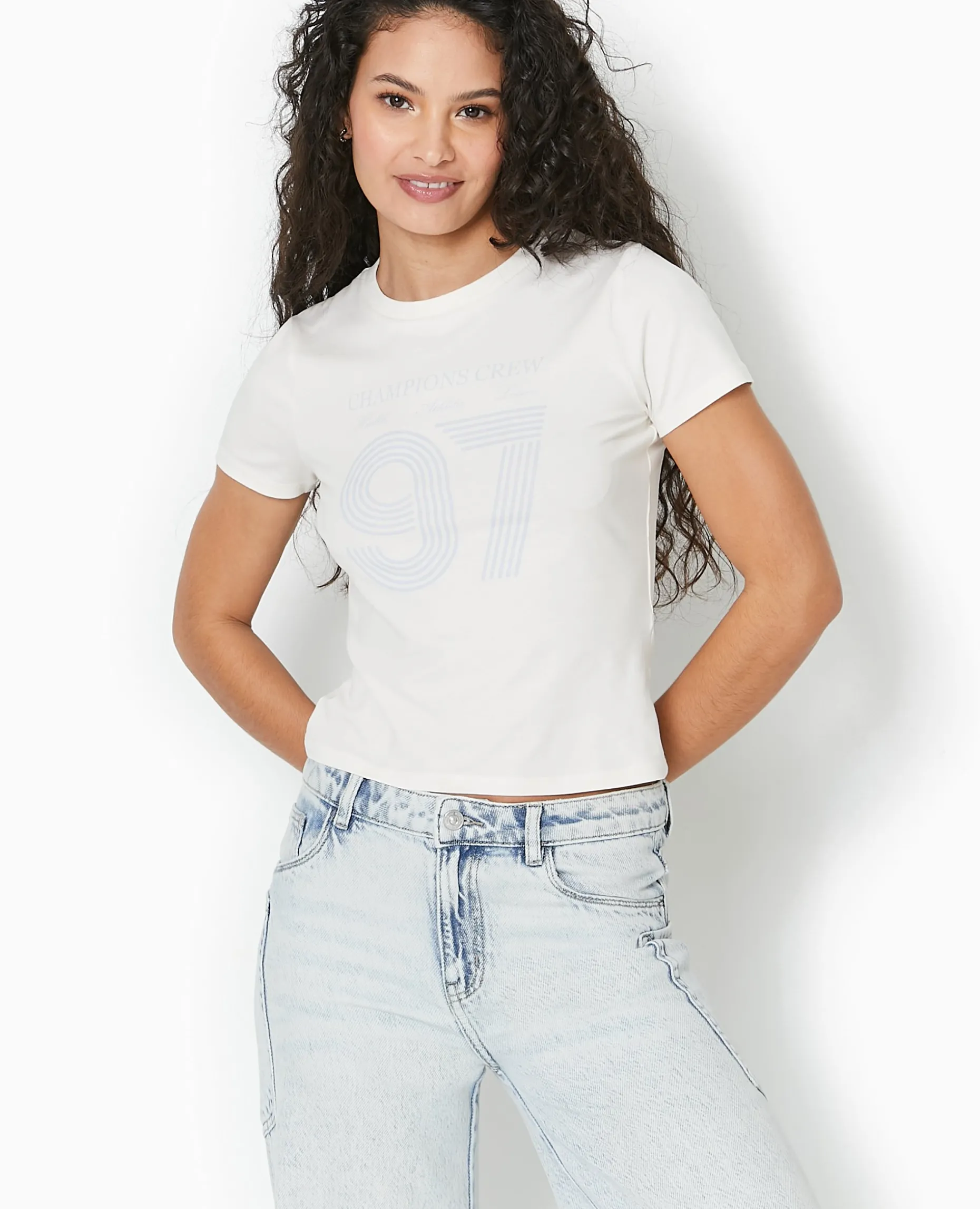 T-shirt Ajusté Avec Print Devant - Blanc