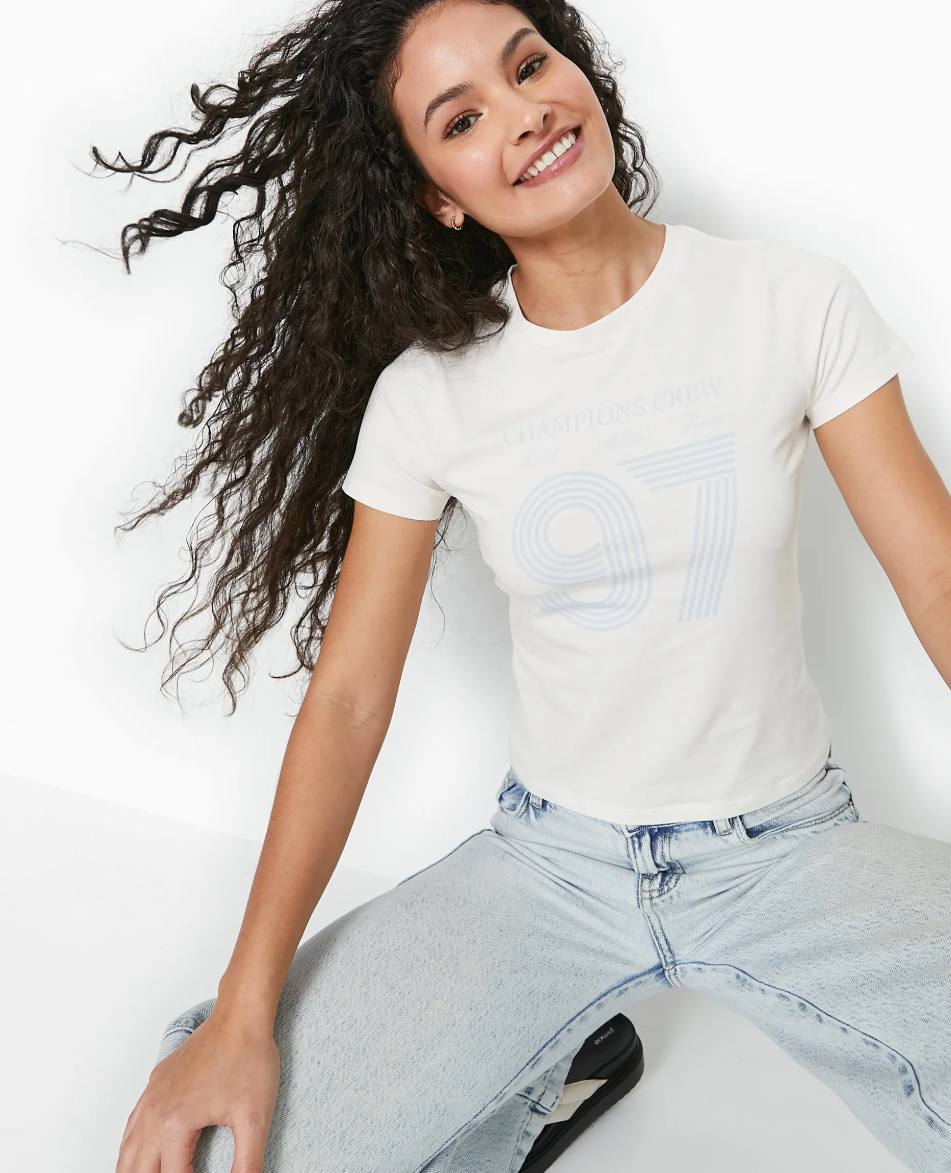 T-shirt Ajusté Avec Print Devant - Blanc
