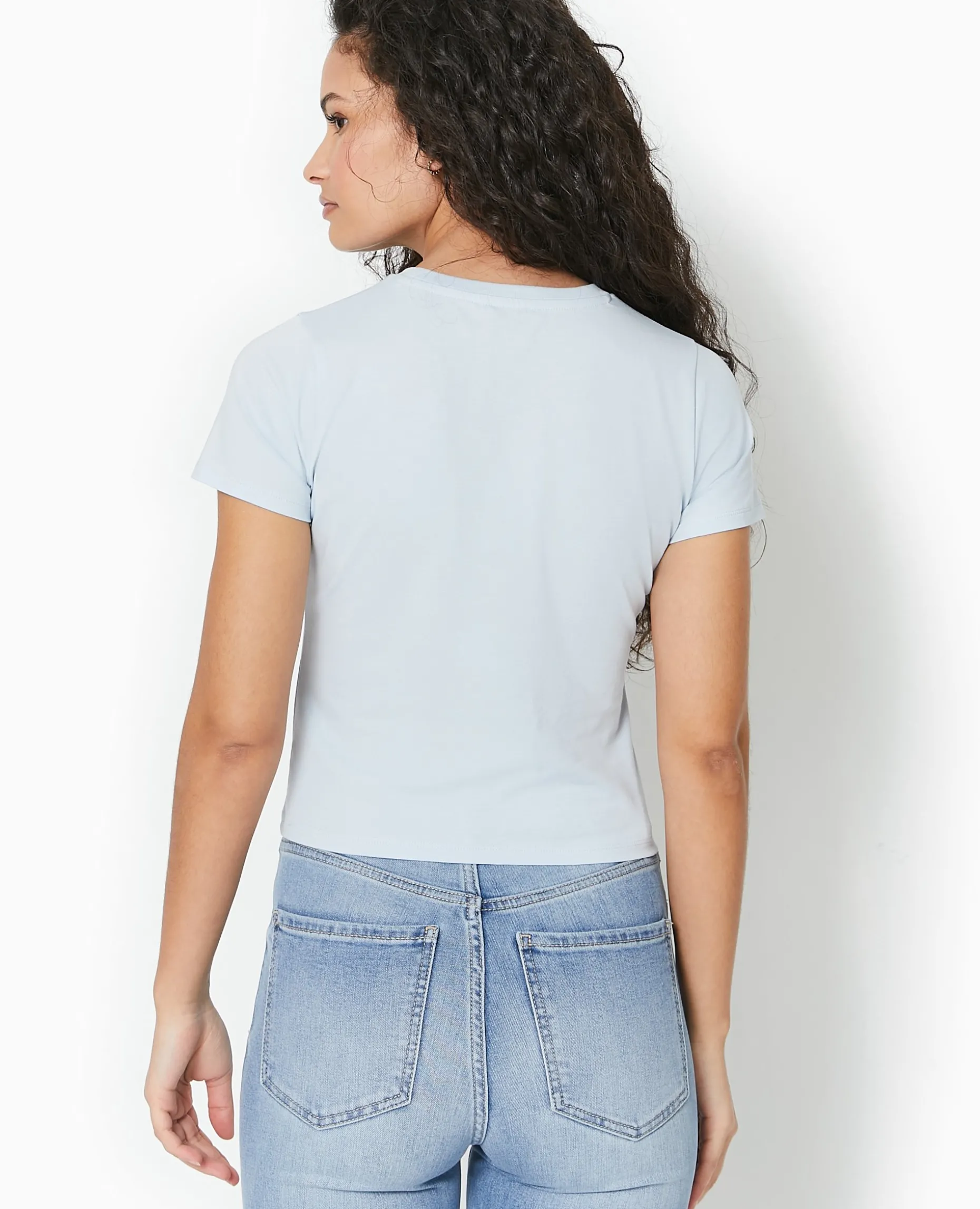 T-shirt Ajusté Avec Print Devant - Bleu