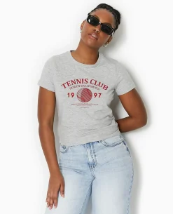 T-shirt Ajusté Avec Print Devant - Gris Chiné