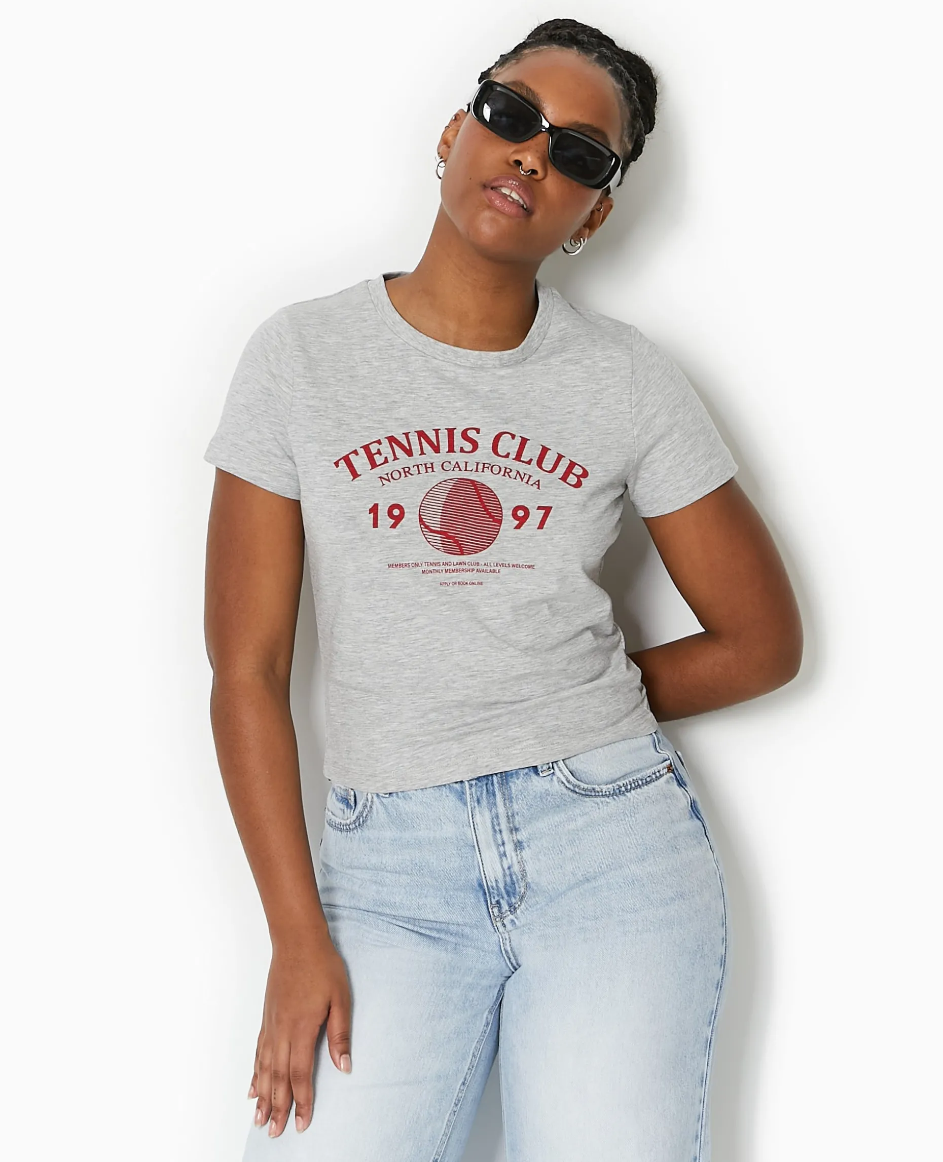 T-shirt Ajusté Avec Print Devant - Gris Chiné