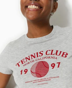 T-shirt Ajusté Avec Print Devant - Gris Chiné
