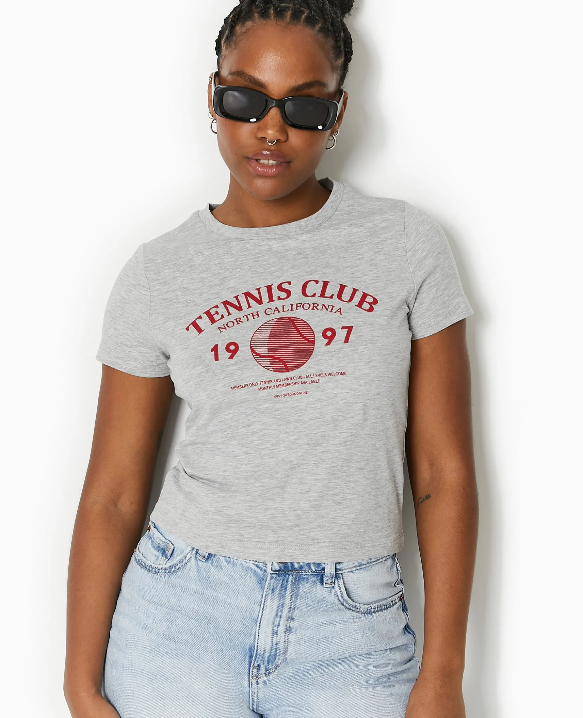T-shirt Ajusté Avec Print Devant - Gris Chiné