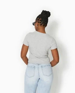 T-shirt Ajusté Avec Print Devant - Gris Chiné