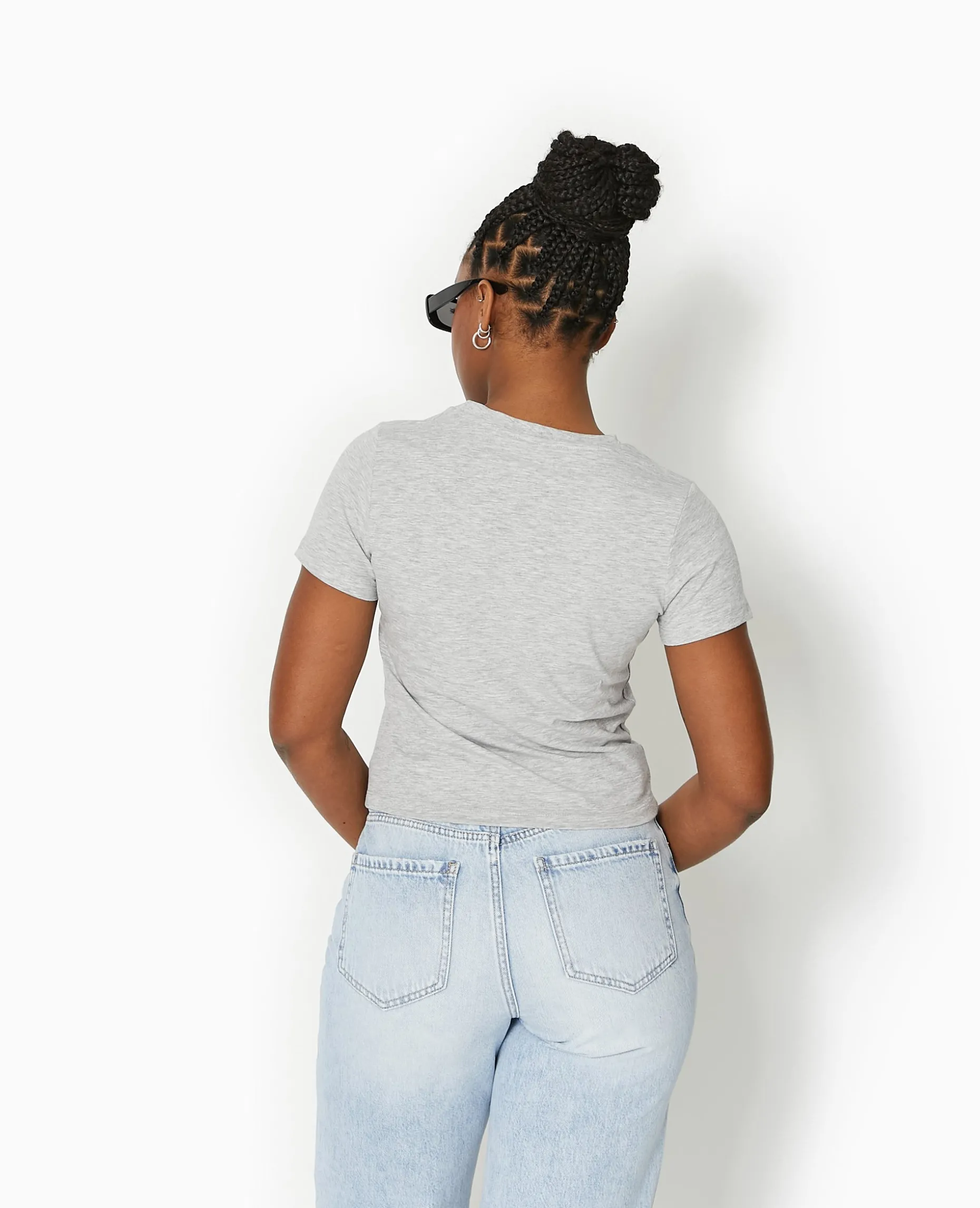 T-shirt Ajusté Avec Print Devant - Gris Chiné