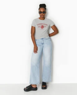 T-shirt Ajusté Avec Print Devant - Gris Chiné