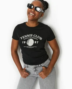 T-shirt Ajusté Avec Print Devant - Noir