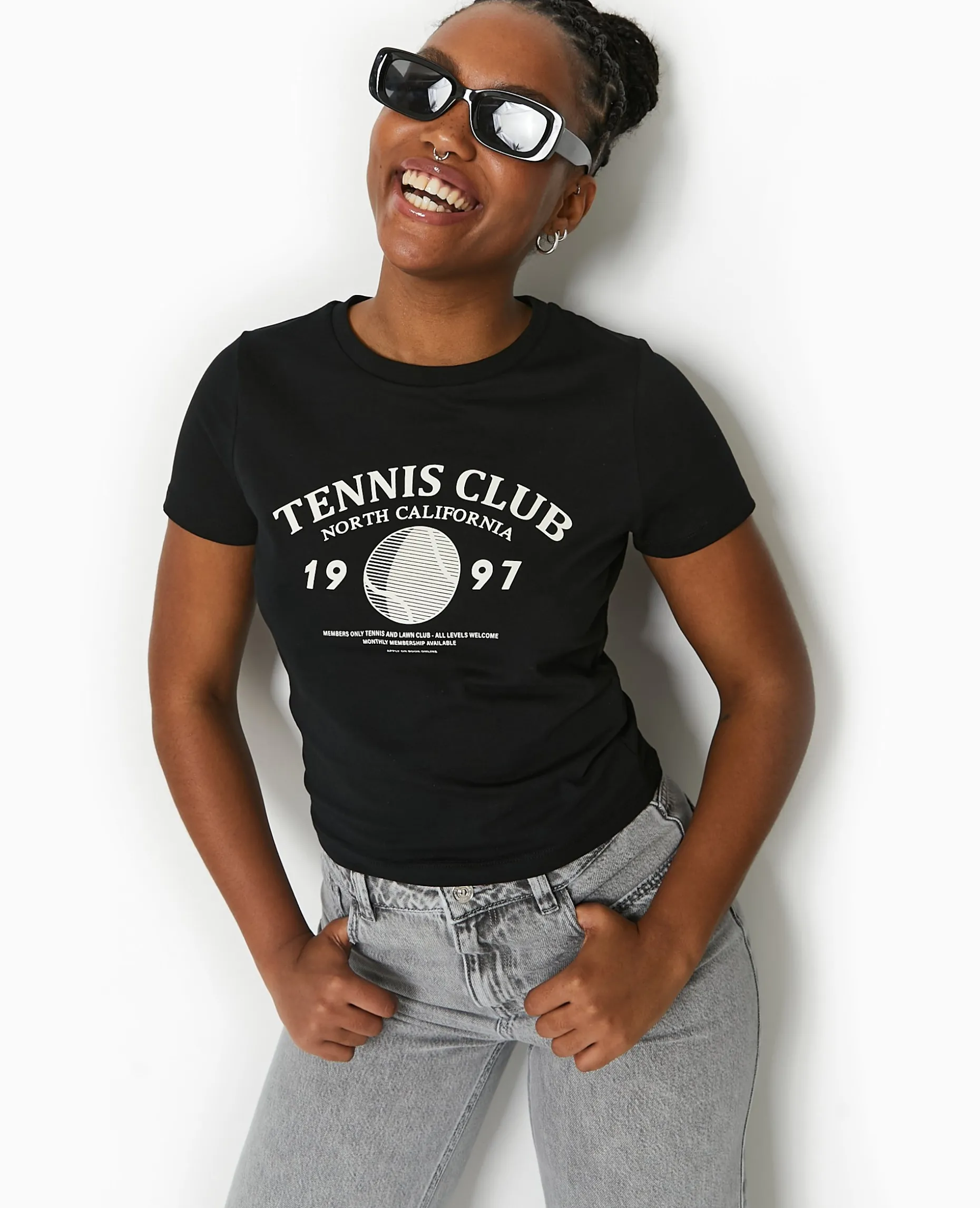 T-shirt Ajusté Avec Print Devant - Noir