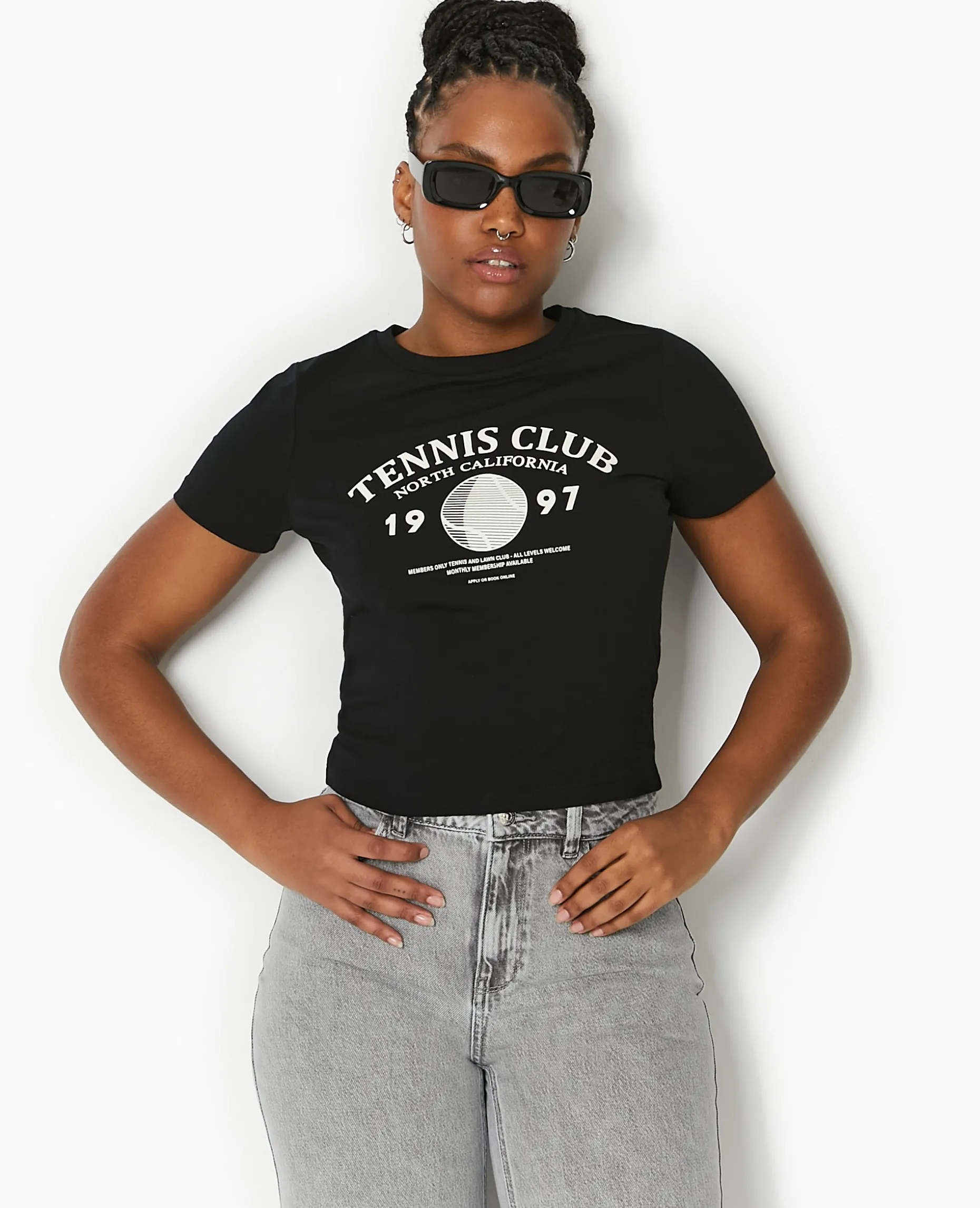 T-shirt Ajusté Avec Print Devant - Noir
