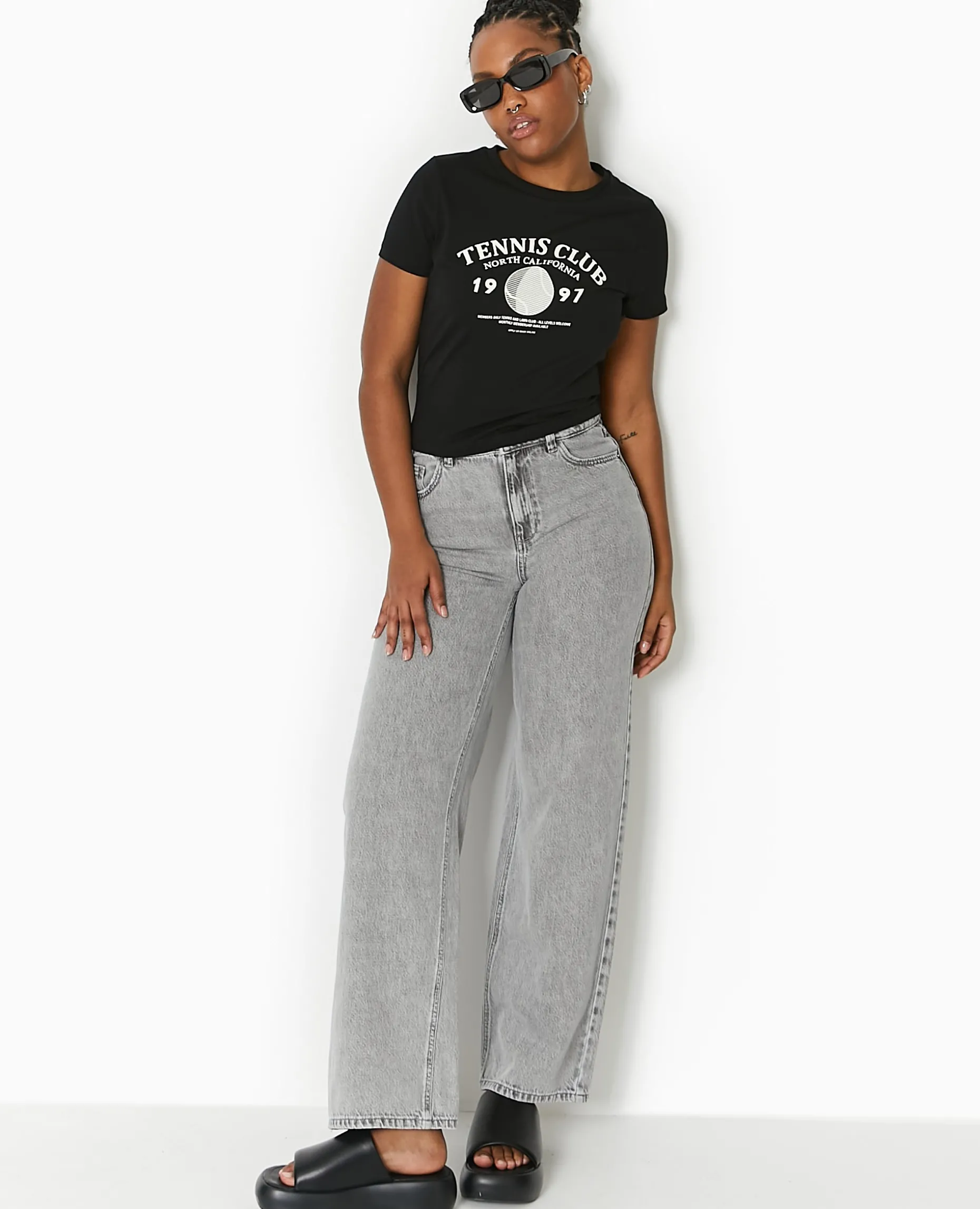 T-shirt Ajusté Avec Print Devant - Noir
