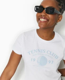 T-shirt Ajusté Avec Print Devant - Blanc