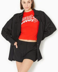 T-shirt Ajusté Avec Print Devant - Rouge