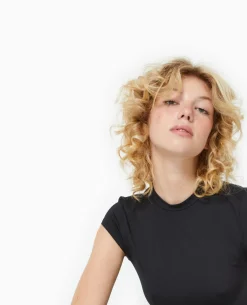 T-shirt Ajusté En Maille Extensible - Noir