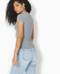 T-shirt Ajusté En Maille Extensible - Gris
