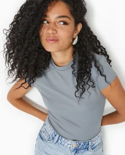 T-shirt Ajusté En Maille Extensible - Gris
