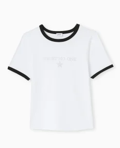T-shirt Avec Message En Strass - Blanc